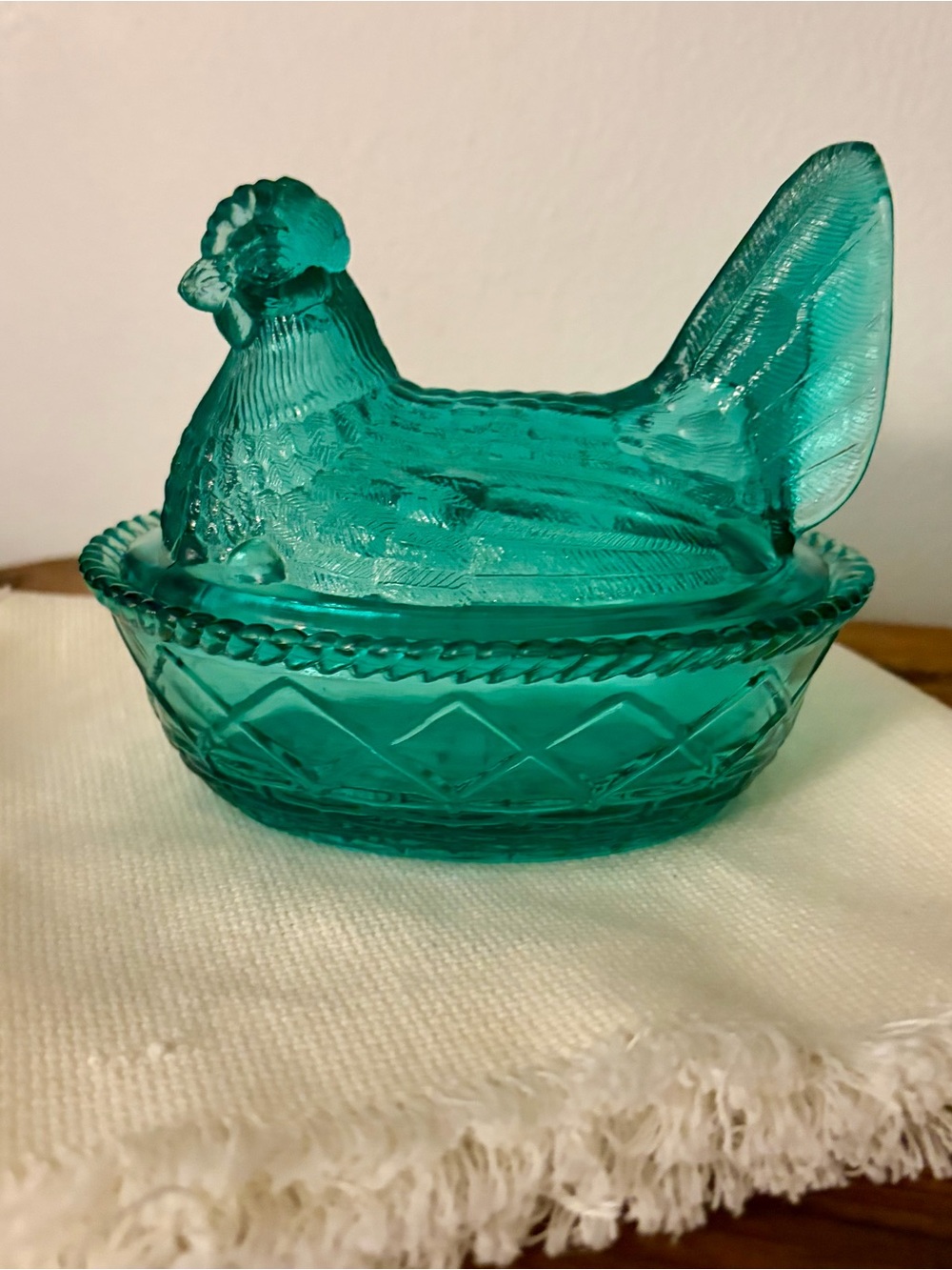Westmoreland Teal Glass Hen On Nest Vintage Decorative Accent